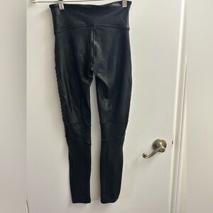 SPANX Faux Leather Moto Leggings Black S/P Shiny Black Leggings